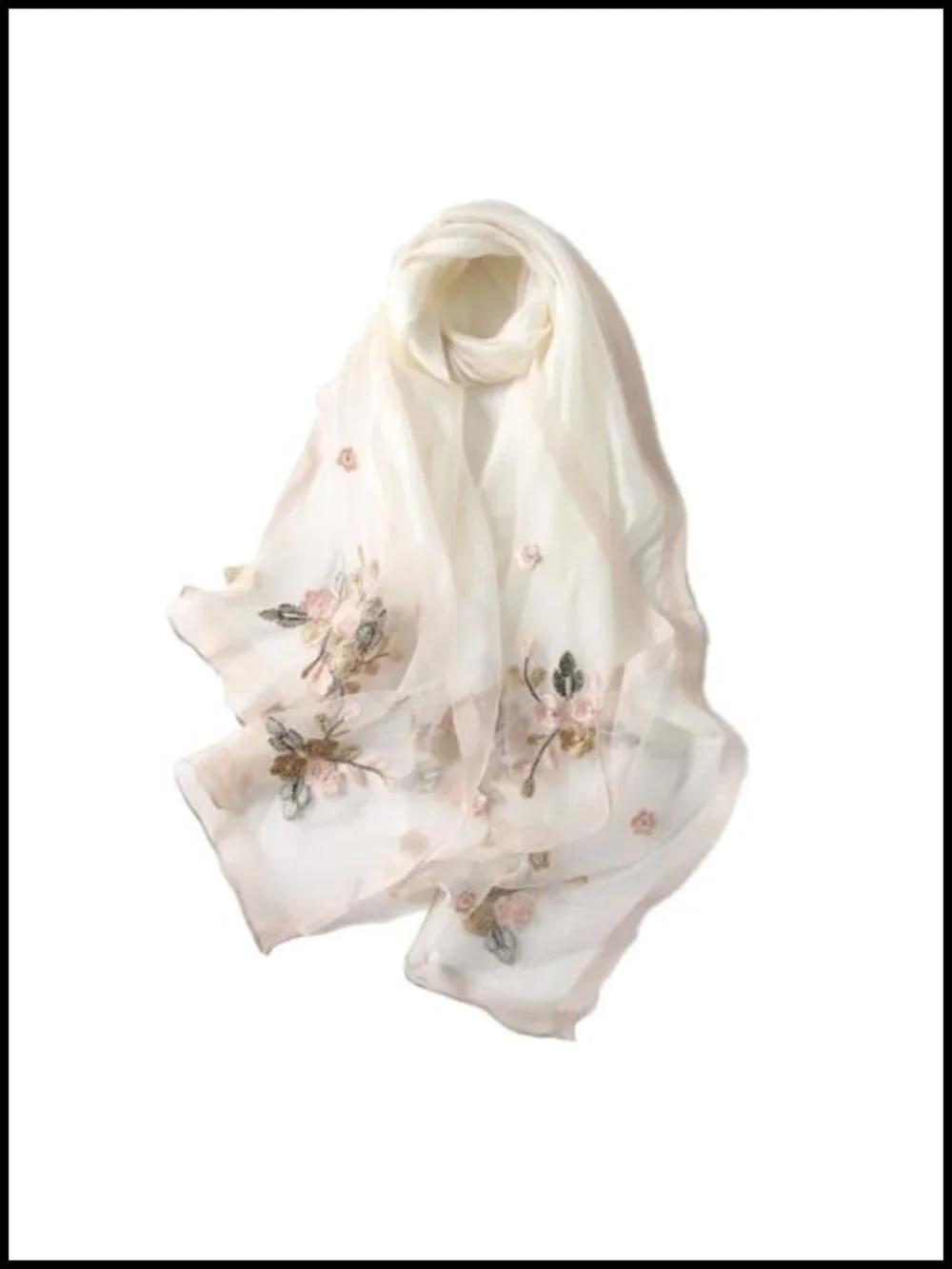 Silk Blend Embroidered Floral Shawl Scarf Wrap for Women